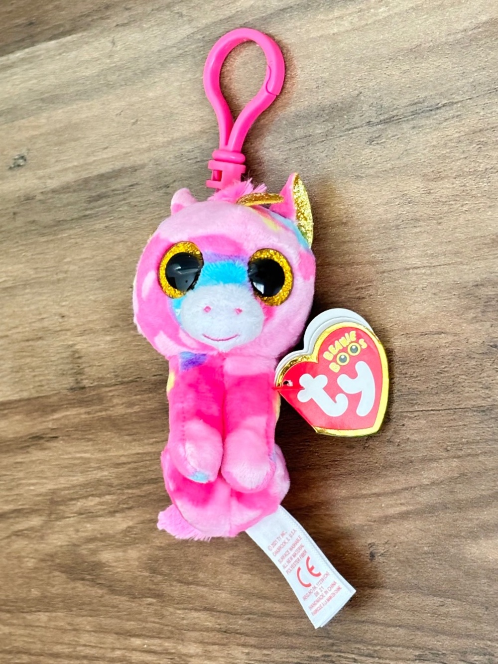 TY Beanie Boos Fantasia Unicorn Glitter Eyes Plush Key Backpack Clip Stuffed Toy
